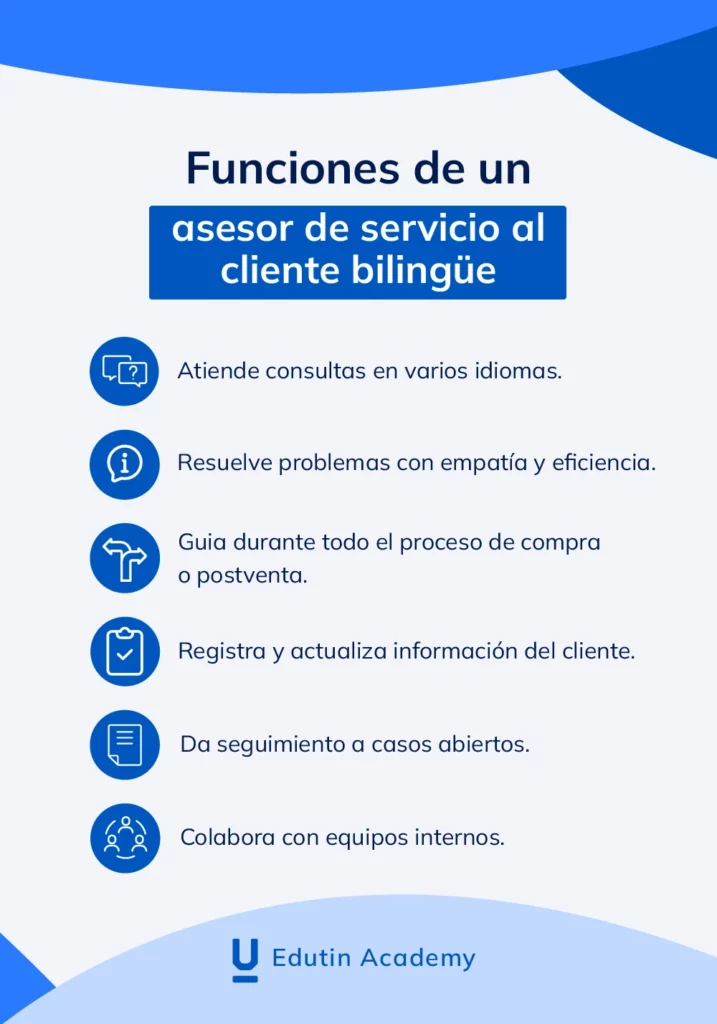 Funciones principales de un asesor de servicio al cliente bilingüe